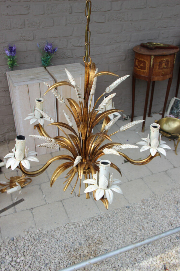 Coco chandel hollywood regency metal brass Wheat sheaf chandelier by MASCA 1950