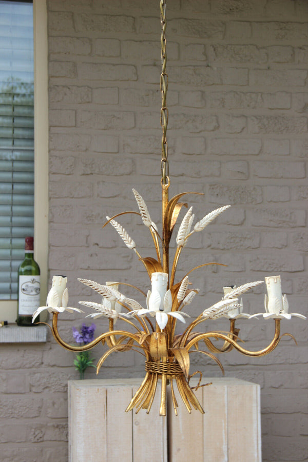 Coco chandel hollywood regency metal brass Wheat sheaf chandelier by MASCA 1950