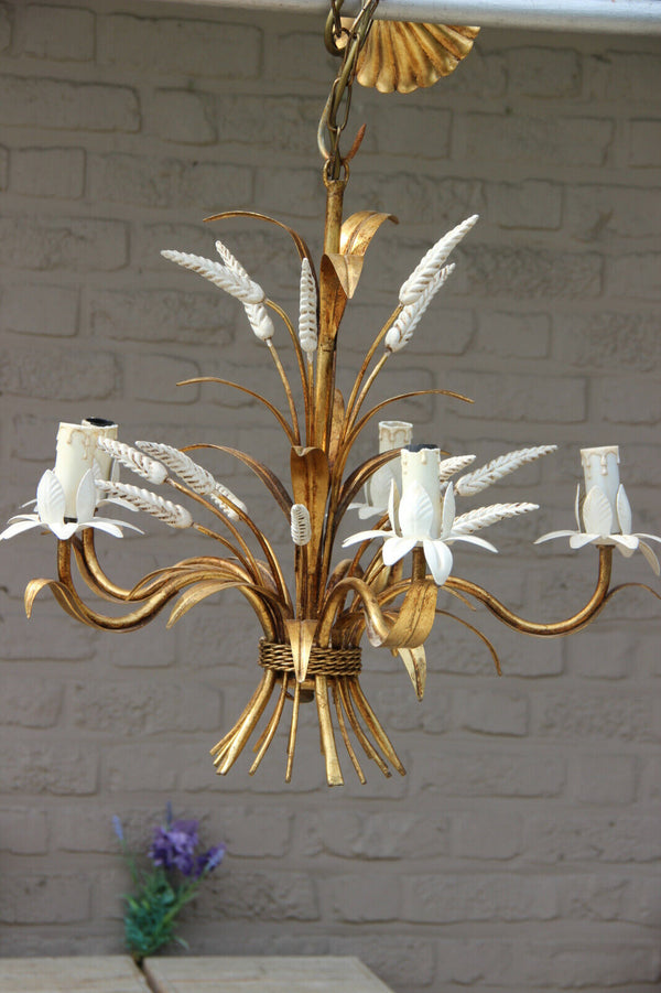 Coco chandel hollywood regency metal brass Wheat sheaf chandelier by MASCA 1950