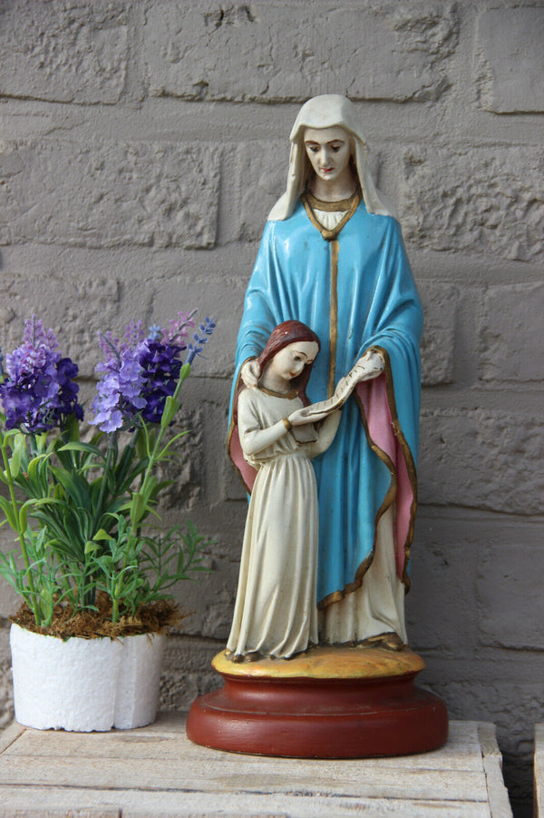 Antique French chalkware statue saint anne anna with child religious