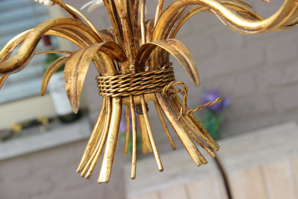 Coco chandel hollywood regency metal brass Wheat sheaf chandelier by MASCA 1950