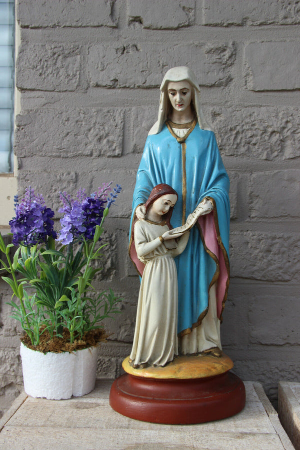 Antique French chalkware statue saint anne anna with child religious