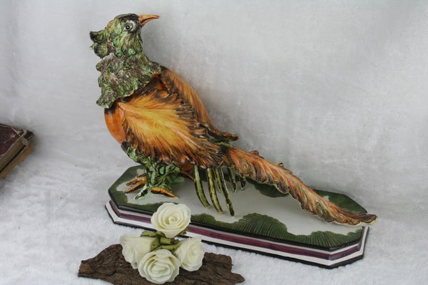 Italian XL Bassano Ceramic Faience porcelain Bird Pheasant marked 1960's