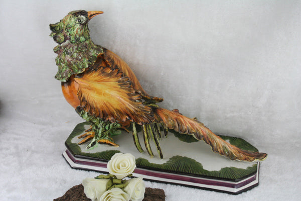 Italian XL Bassano Ceramic Faience porcelain Bird Pheasant marked 1960's