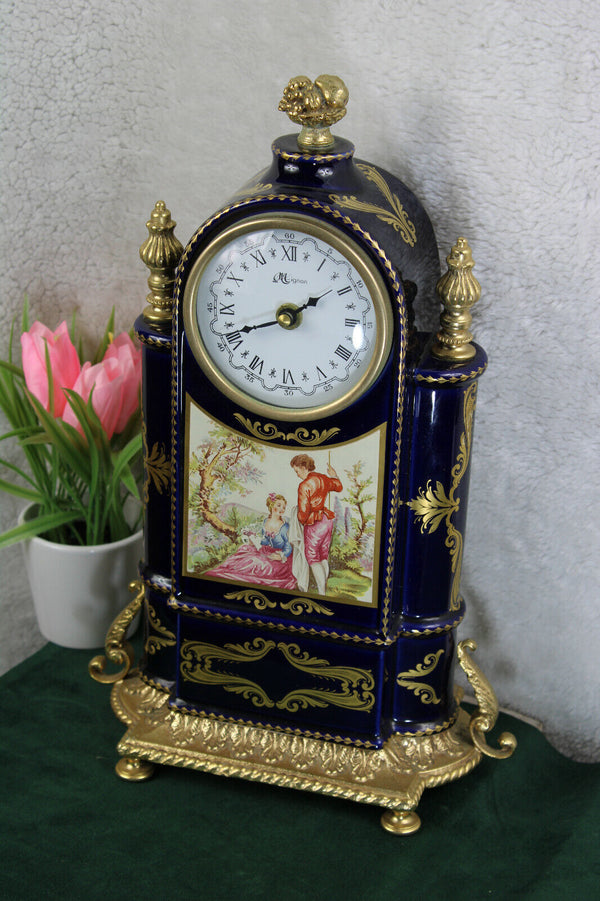 Vintage t limoges cobalt porcelain Table clock victorian scene marked
