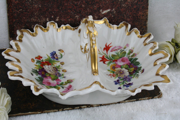 French antique Vieux paris porcelain chocolate Candy tray plate floral decor