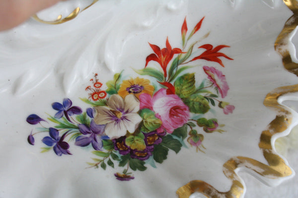 French antique Vieux paris porcelain chocolate Candy tray plate floral decor