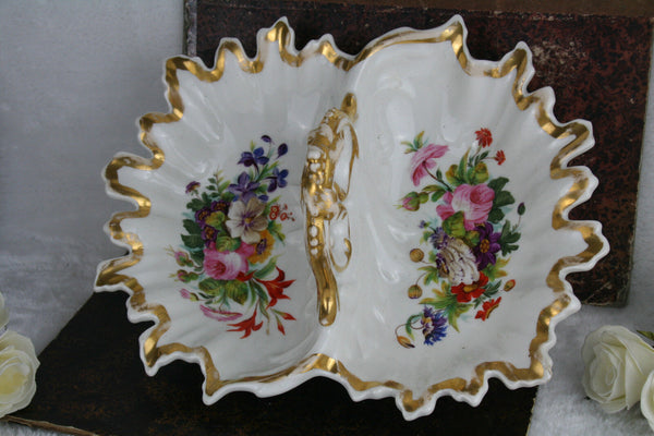 French antique Vieux paris porcelain chocolate Candy tray plate floral decor