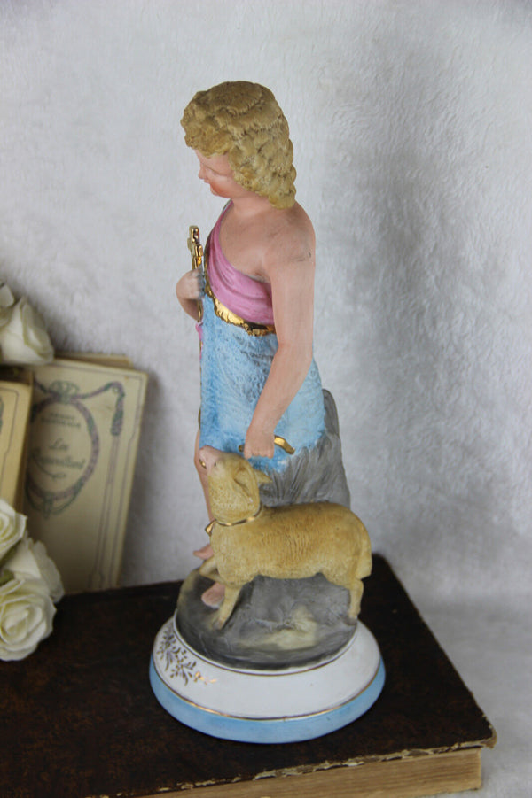 RARE Religious 1900 jesus child figurine lamb vieux andenne bisque porcelaine