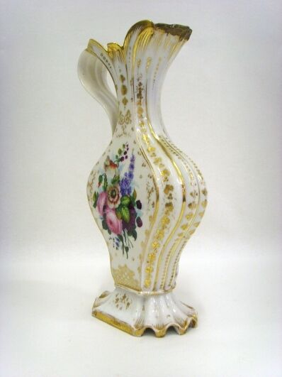 Antique French 19th c Vieux paris porcelain floral pitcher vase