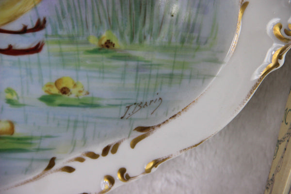 LArge French limoges marked porcelain bird pheasant tableware plate signed