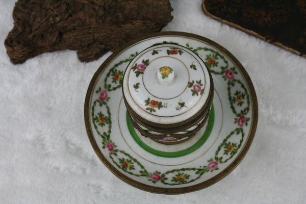 Exclusive French marked Porcelain paris porcelain floral inkwell rare 1930