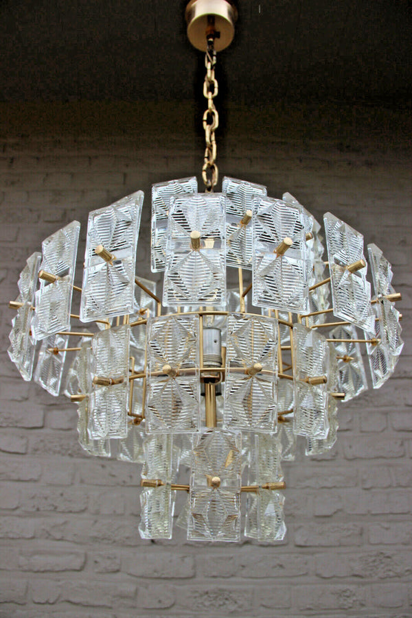 Mid century Retro 70s 4 tier Chandelier pendant 48 Faceted glass disc kinkeldey