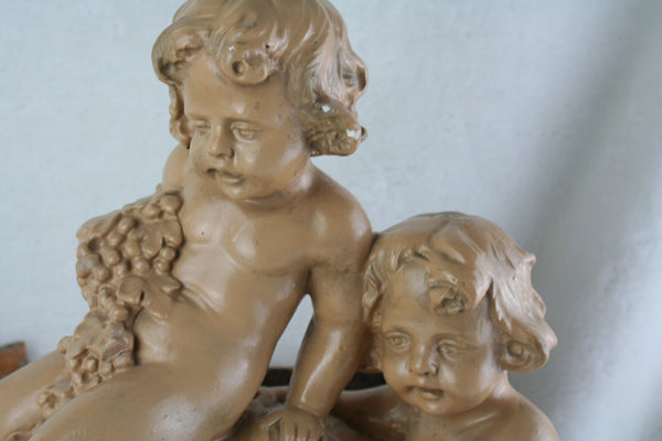 XL art deco 30's putti cherubs and ram plaster sculpture statue after clodion