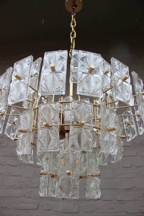 Mid century Retro 70s 4 tier Chandelier pendant 48 Faceted glass disc kinkeldey