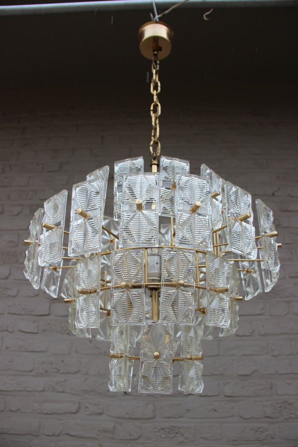 Mid century Retro 70s 4 tier Chandelier pendant 48 Faceted glass disc kinkeldey