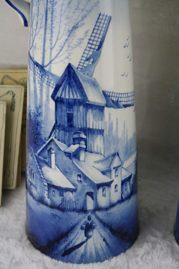 PAIR XXL exclusive DELFT Ceramic pottery pitchers jars mill scenes 1920 Holland