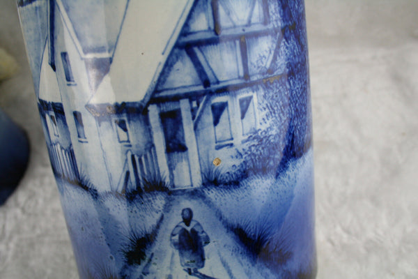 PAIR XXL exclusive DELFT Ceramic pottery pitchers jars mill scenes 1920 Holland