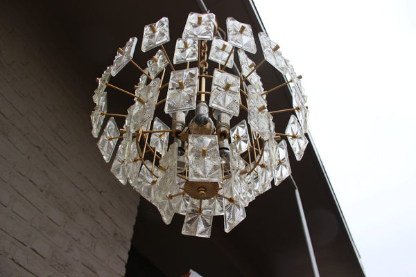 Mid century Retro 70s 4 tier Chandelier pendant 48 Faceted glass disc kinkeldey