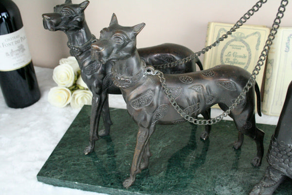 Huge XL spelter bronze lady statue dogs leash marble manner chiparus