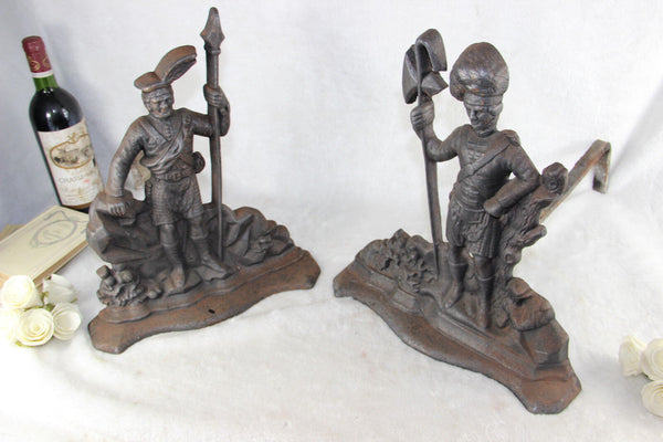 PAIR XXL Cast iron Officers soldiers Figural fireplace andirons firedogs France