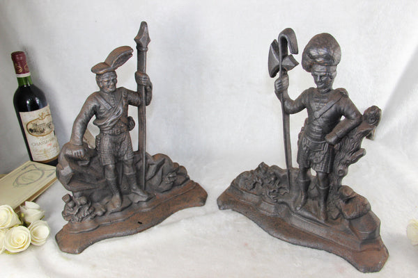 PAIR XXL Cast iron Officers soldiers Figural fireplace andirons firedogs France