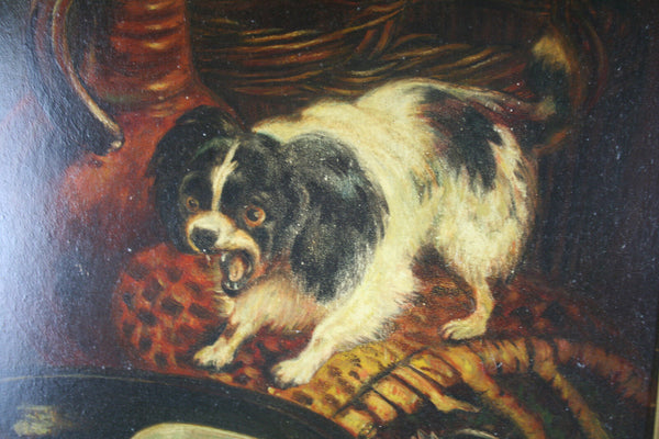 Dutch 60's  Oil on cardboard painting dog still life signed