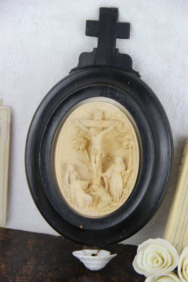 Antique 1880 napoleon III Meerschaum Crucifix calvary signed Holy water font