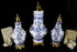 Holland Delft blue white pottery birds floral Vases Urns Mantel set 1950's