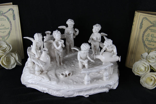 Gorgeous French Antique Bisque porcelain white putti cherubs group