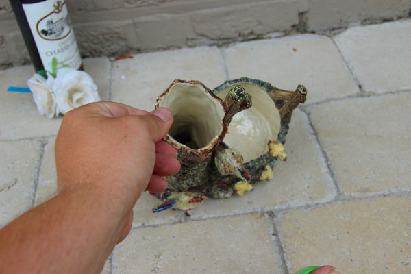 Gorgeous antique Bernard BLOCH majolica planter jardiniere chicken family rare