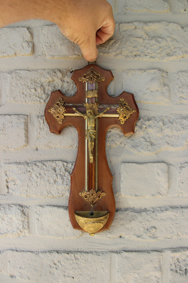 Antique French religious Crucifix cross christ wood