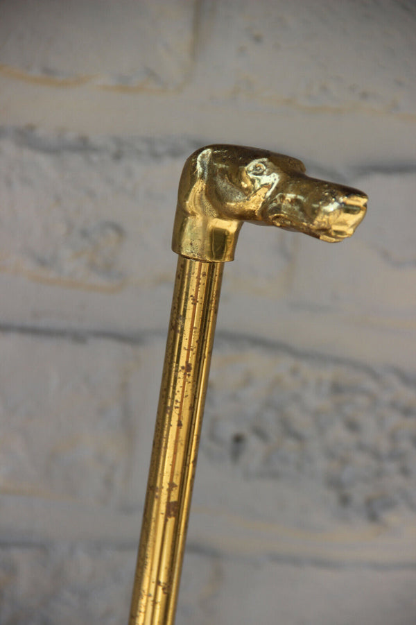 Mid century 1970 Brass greyhound dog head umbralla stand holder hotel