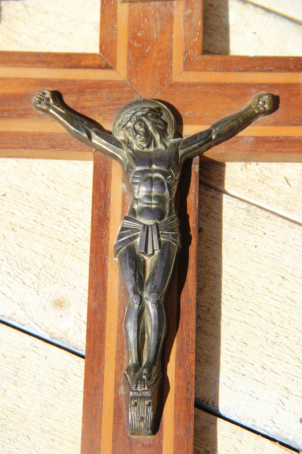 Antique French religious Crucifix cross christ wood metal