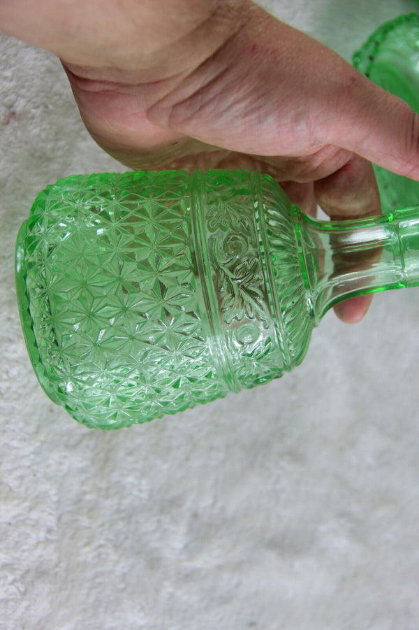 Antique Val Saint Lambert 8 Piece Apple Green Crystal Glass vanity Dresser Set