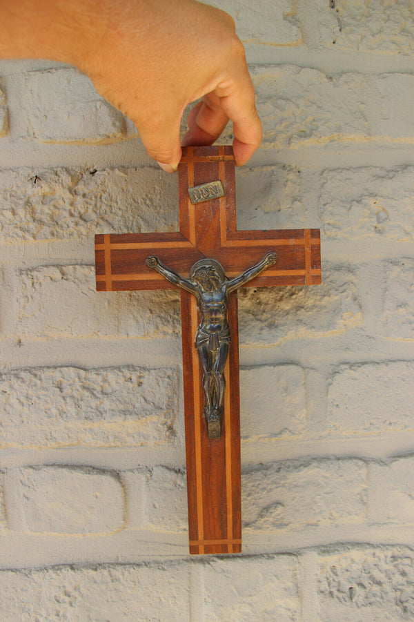 Antique French religious Crucifix cross christ wood metal