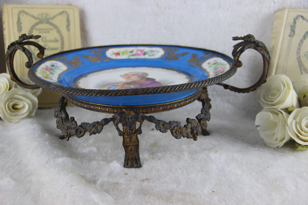 Antique 19th French SEVRES porcelain coupe centerpiece portrait louis XVI