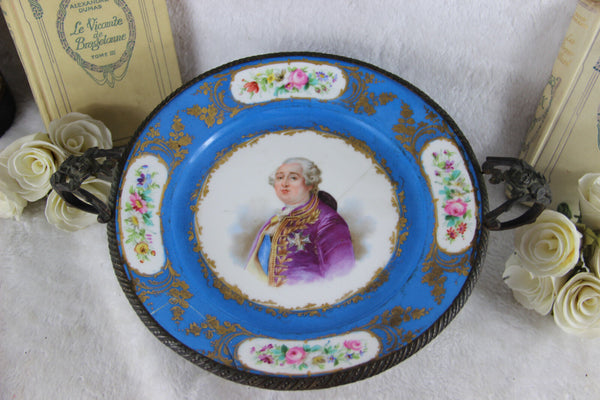 Antique 19th French SEVRES porcelain coupe centerpiece portrait louis XVI