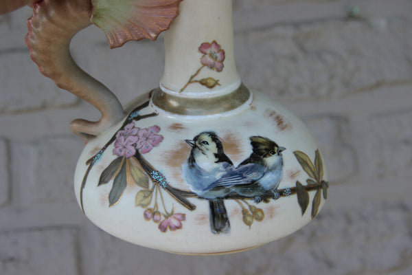 Antique pair austrian robert hanke porcelain marked Dragon birds vases pitcher