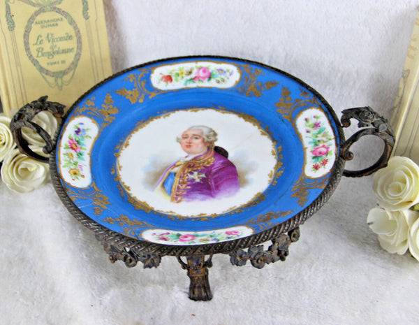 Antique 19th French SEVRES porcelain coupe centerpiece portrait louis XVI