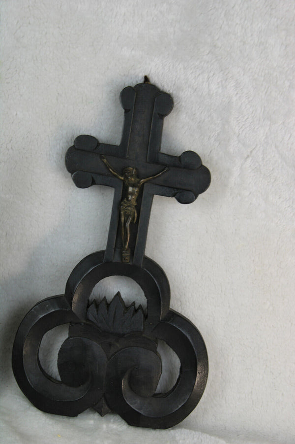 Religious wood carved crucifix cross