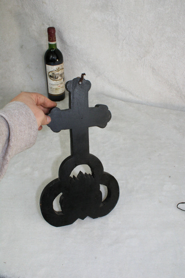 Religious wood carved crucifix cross