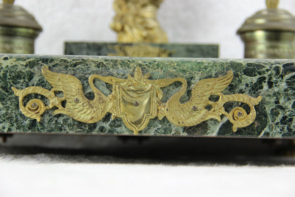 Antique art nouveau marble bronze P RIGUAL inkwell desk signed bust lady