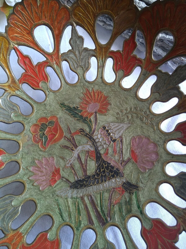 Asian eastern black and white swan heron dish serving tray cloisonne enamel