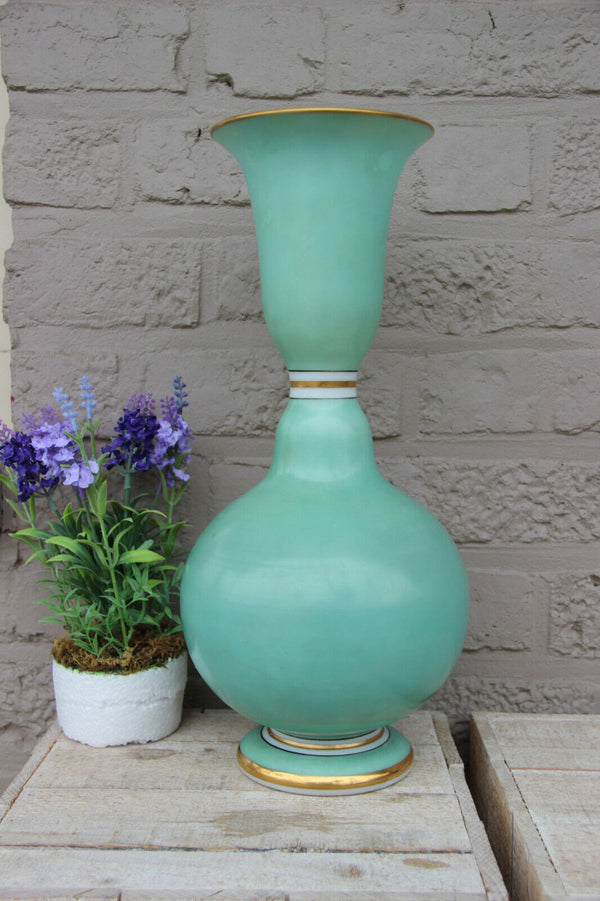 Antique French opaline glass ocean green romantic scene Vase