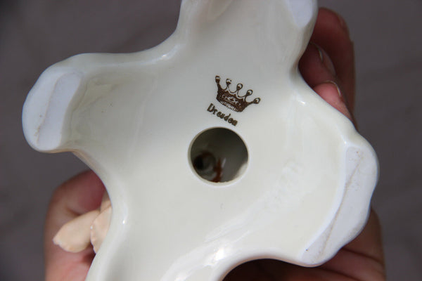 PAIR vintage Dresden porcelain marked candle holders putti figurine