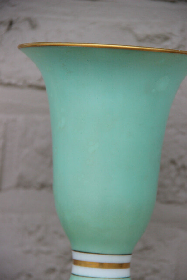 Antique French opaline glass ocean green romantic scene Vase