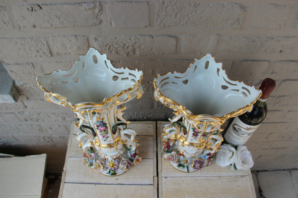 Top antique Vieux paris porcelain FRench vases Floral relief decor attr. petit