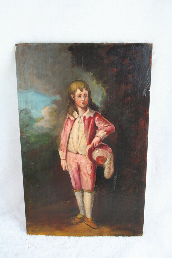 French OIL on  Panel Painting Boy Victorian signed monogram 19th c