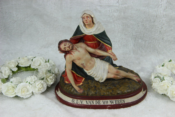 Antique chalkware piete madonna mary statue belgian 1900